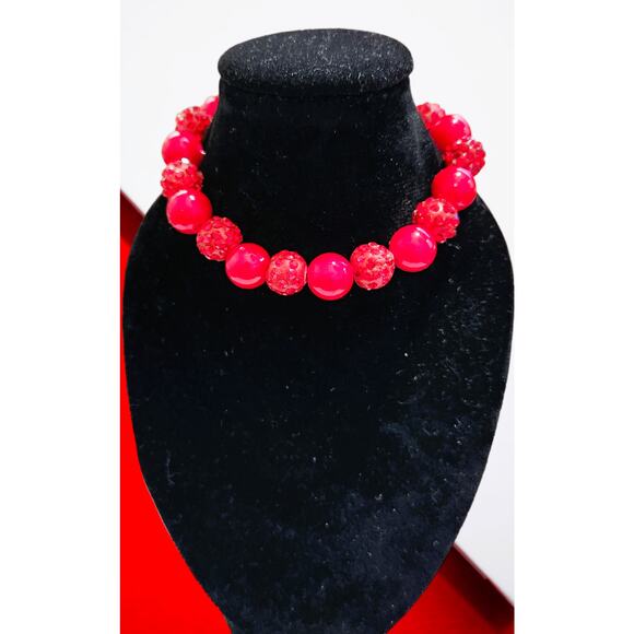 Delta Sigma Theta Bracelet Red and White Pearls, Rhinestone and Pendant - Picture 2 of 4